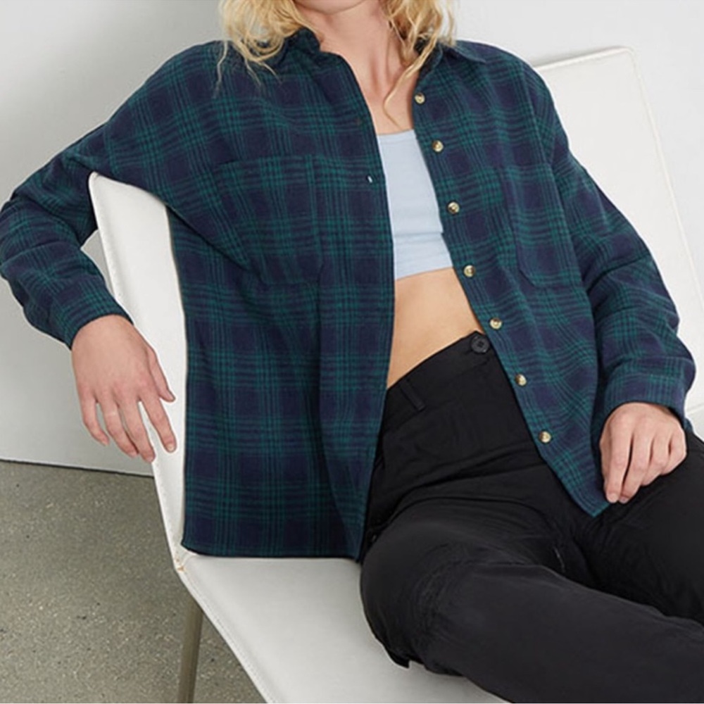 L.A. Hearts plaid navy and green flannel shirt